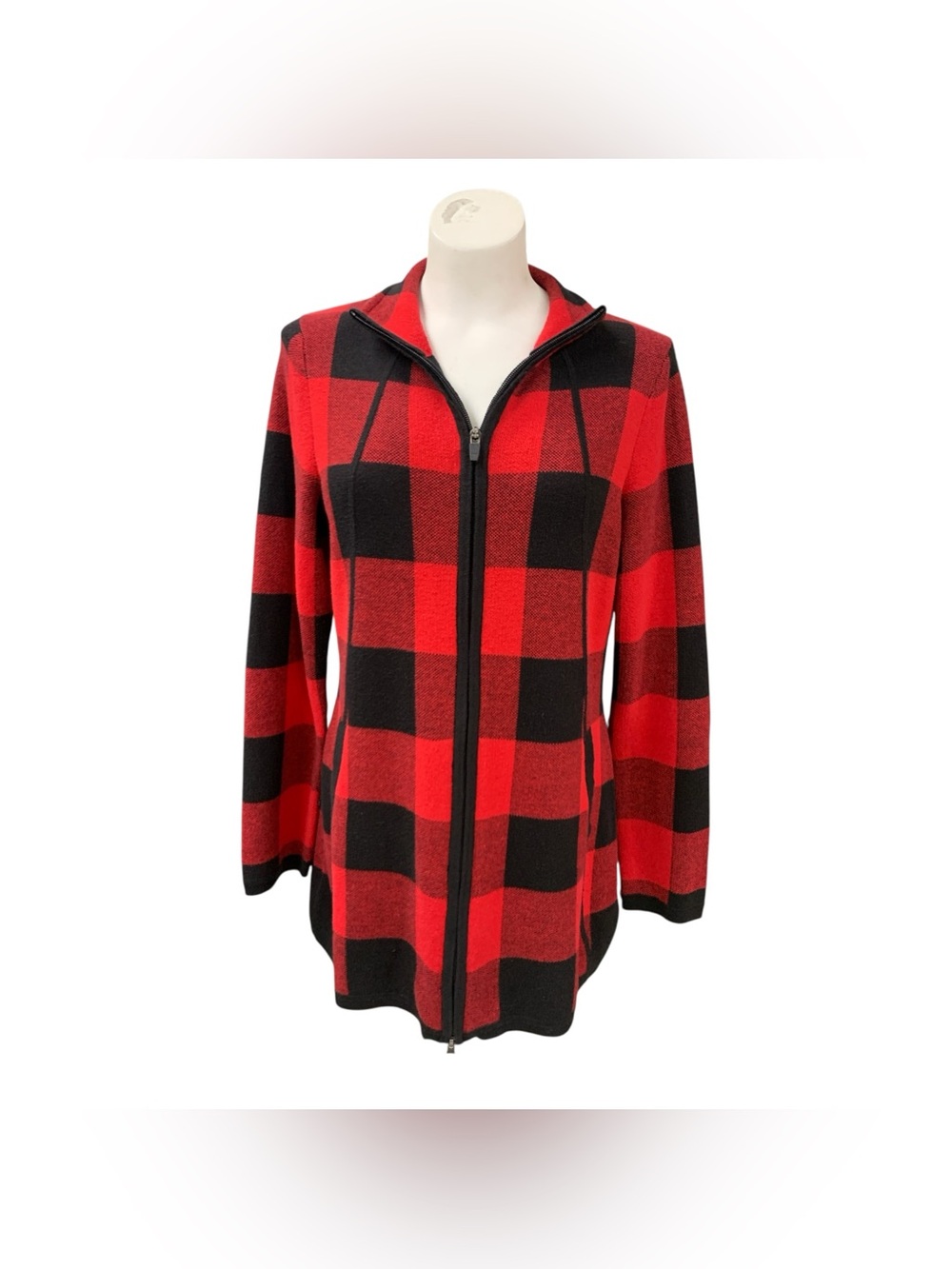 Adrienne Vittadini Red & Black Buffalo Plaid Zip Jacket Size L